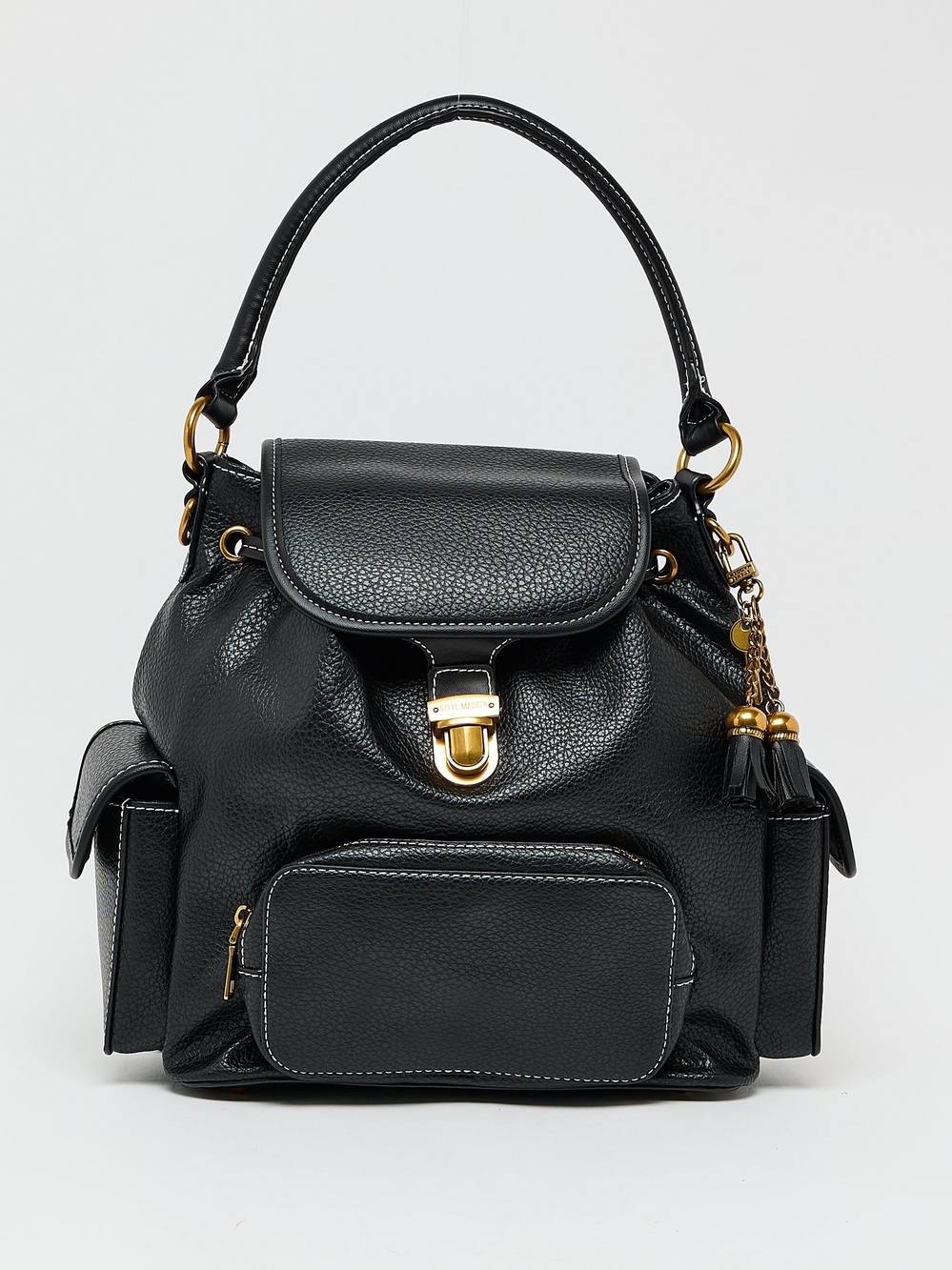 Steve Madden Black Pebbled Leather Backpack with Gold Hardware